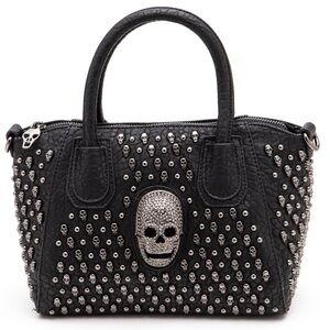 Black & Silver Vegan Leather Studded Skull Handbag